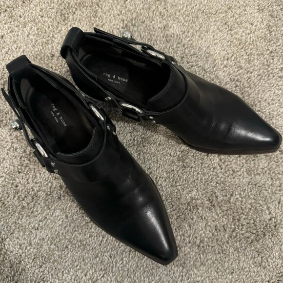 Rag & Bone Westin Black Harness Pull On Booties W/ Silver Tone Hardware - Picture 6 of 9